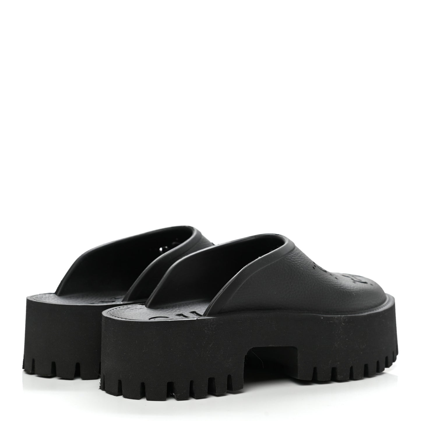 Rubber GG Monogram Perforated Elea Platform 55mm Lug Sole Sandals 38 Black