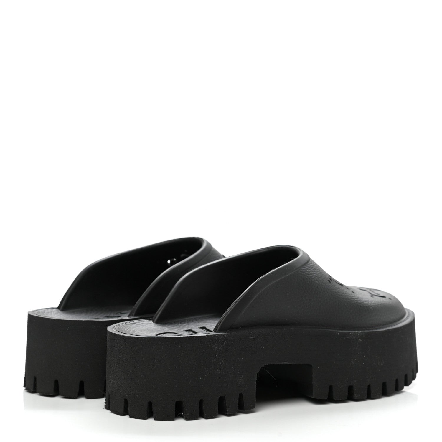 Gucci Rubber GG Monogram Perforated Elea Platform 55mm Lug Sole Sandals 38 Black 4 of 9
