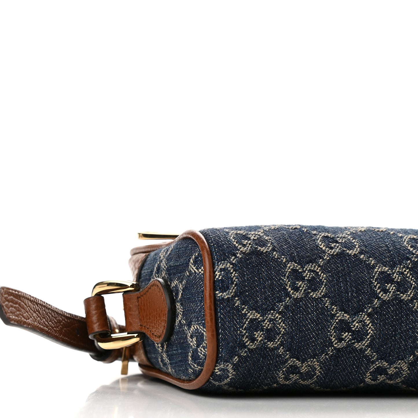 New Denim GG Monogram Dollar Calfskin Mini Ophidia Shoulder Bag Blue Tea Cuir Epilog