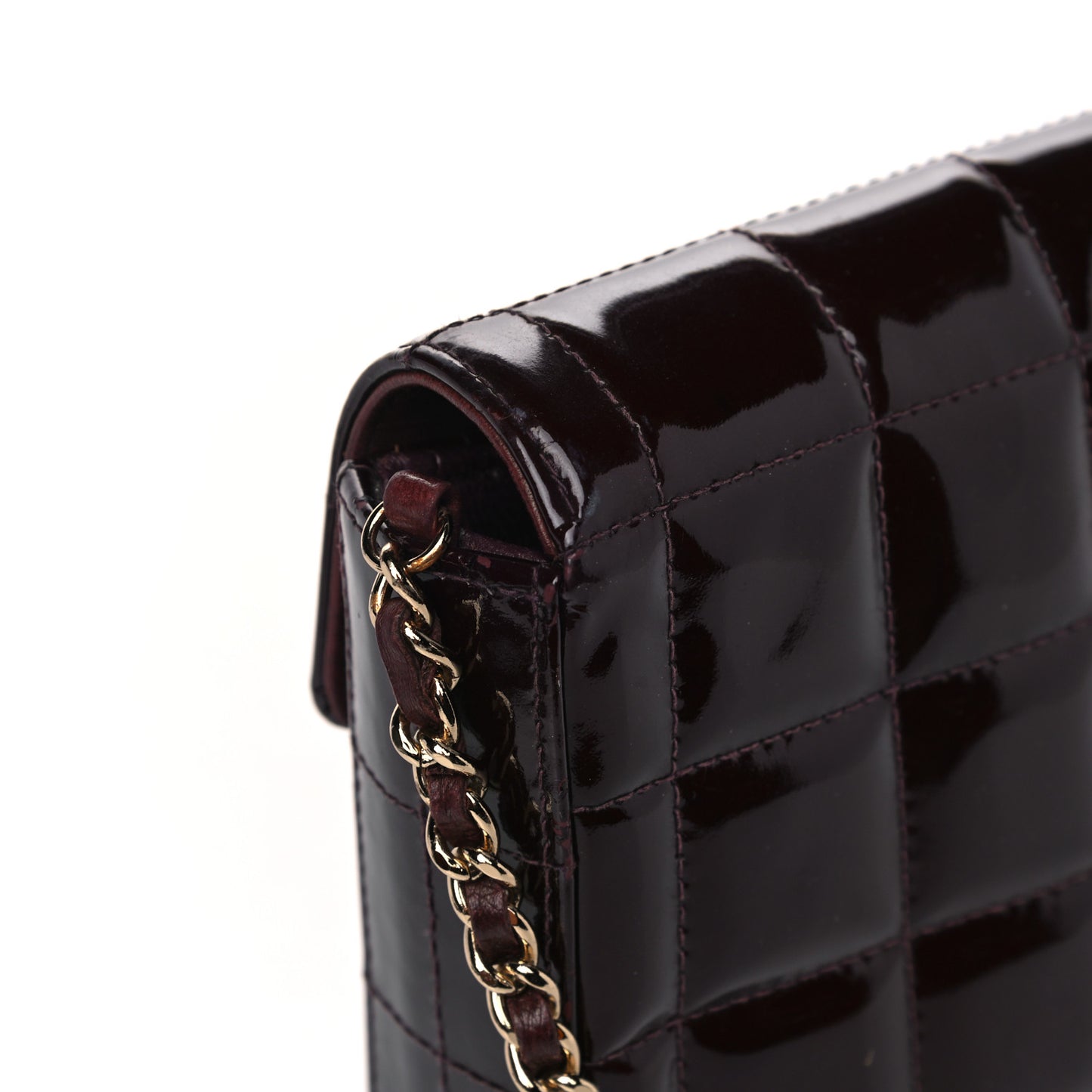 Patent East West Chocolate Bar Flap Burgundy