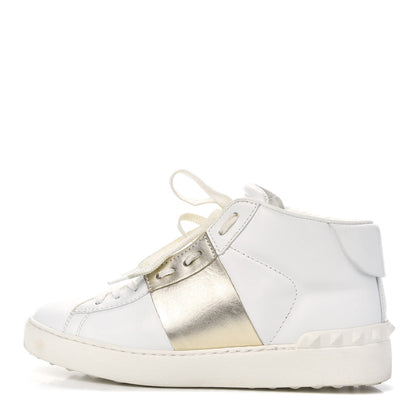 Valentino Garavani Calfskin Womens Rockstud Open High Top Sneakers 37.5 White Platino 1 of 9