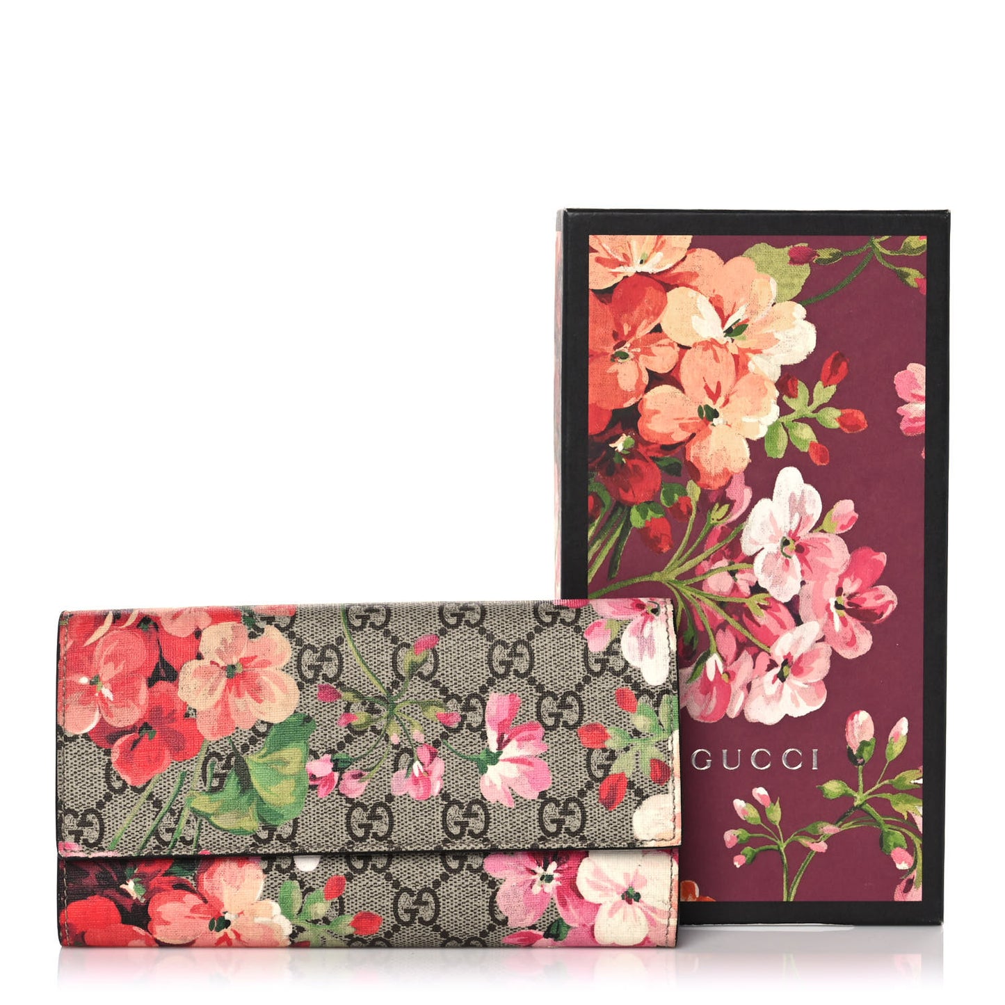 GG Supreme Monogram Blooms Continental Wallet Beige Multicolor Dry Rose