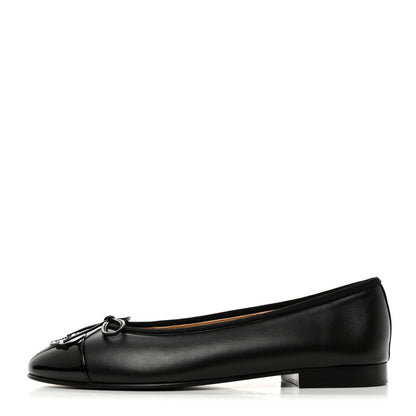 Chanel Lambskin Patent CC Cap Toe Ballerina Flats 39 Black 1 of 9