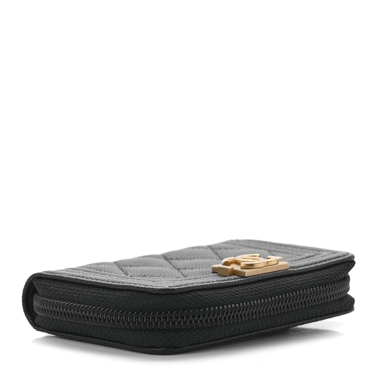 Chanel Caviar Quilted Boy Zip Around Coin Purse Wallet Black 3 of 10