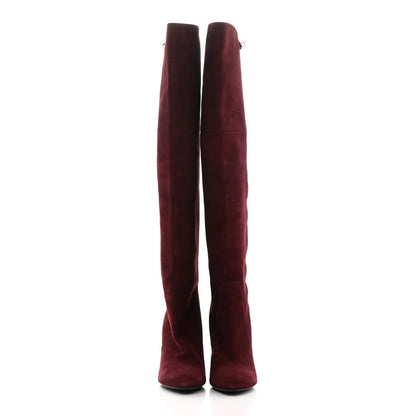 Christian Dior Suede Knee High Boots 39 Burgundy 2 of 9