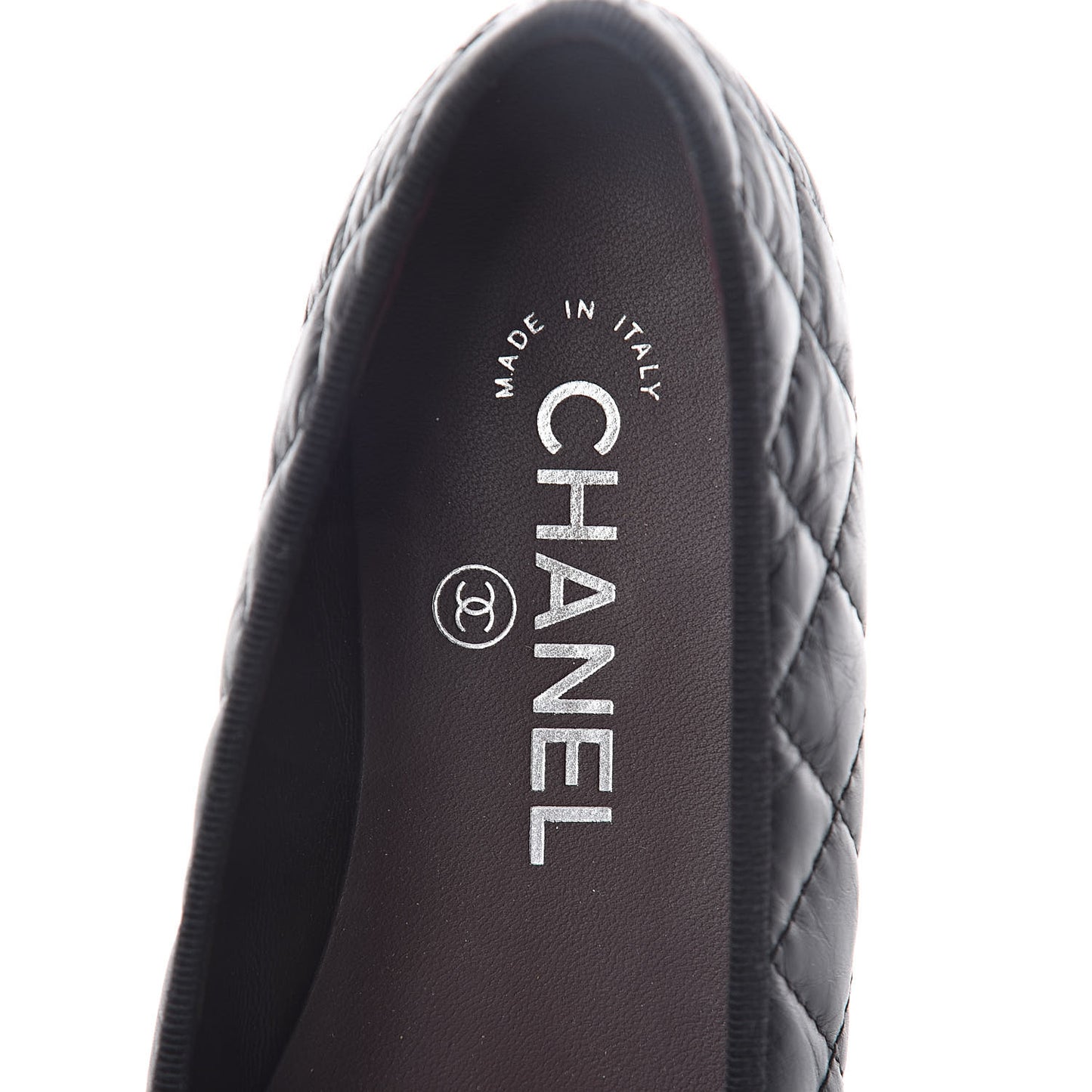 Aged Calfskin Quilted CC Cap Toe Ballerina Flats 36 Black