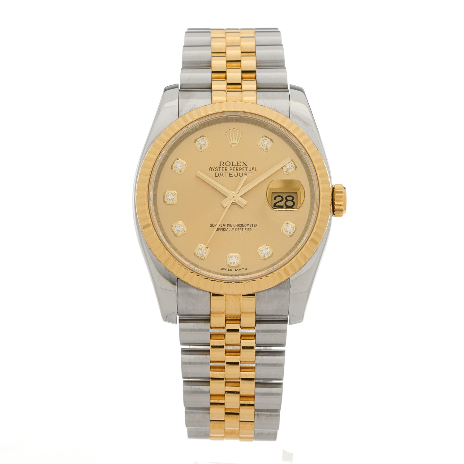 Rolex Stainless Steel 18K Yellow Gold Diamond 36mm Oyster Perpetual Datejust Watch Champagne 116233 1 of 4