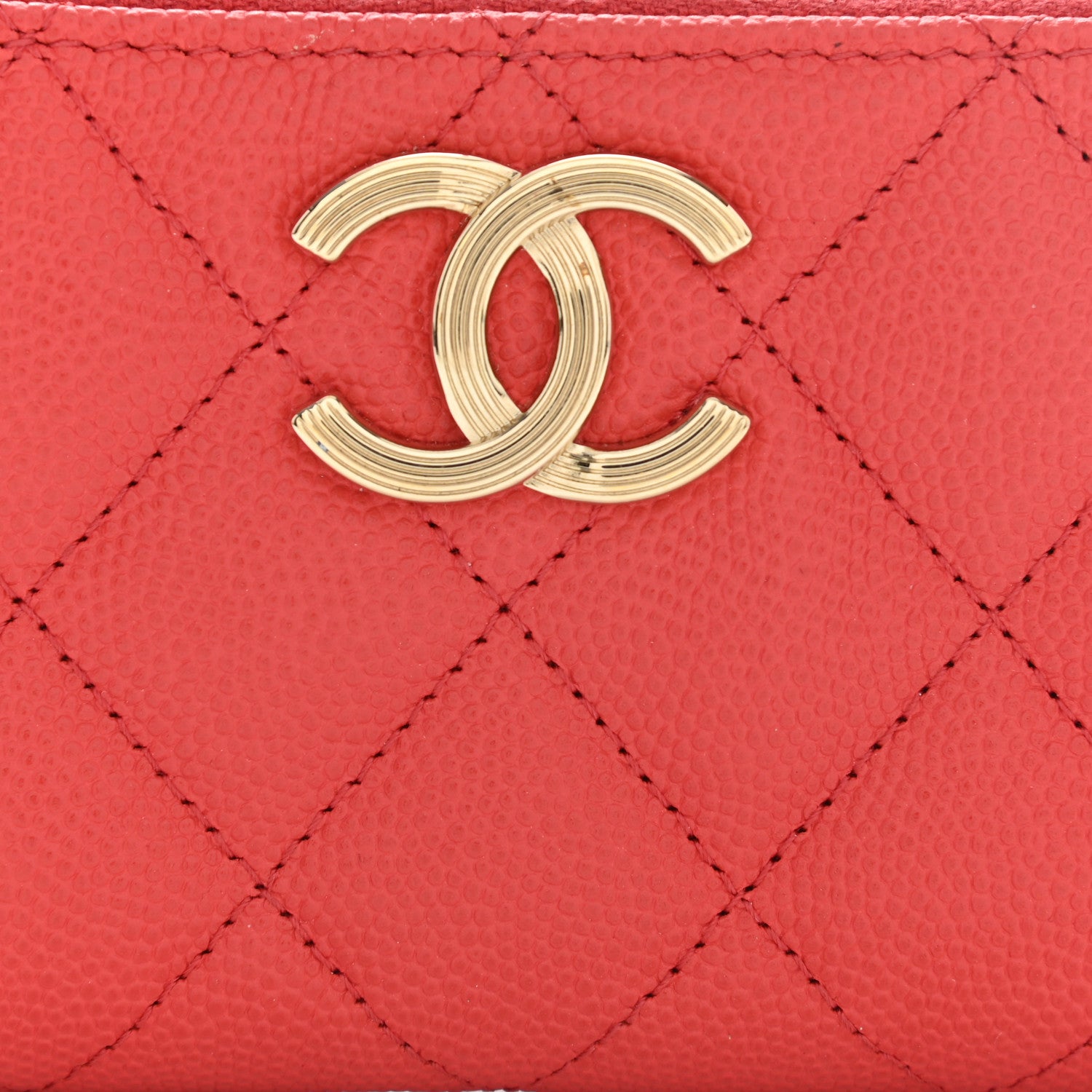 Chanel Caviar Quilted Striated CC Zip Coin Purse Red 8 of 11