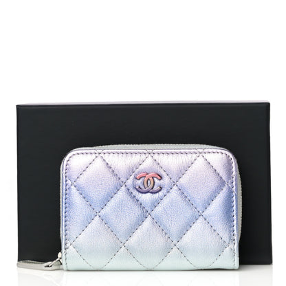 Chanel Gradient Metallic Calfskin Quilted Zip Around Coin Purse Wallet Silver Blue Yellow Purple 11 of 11