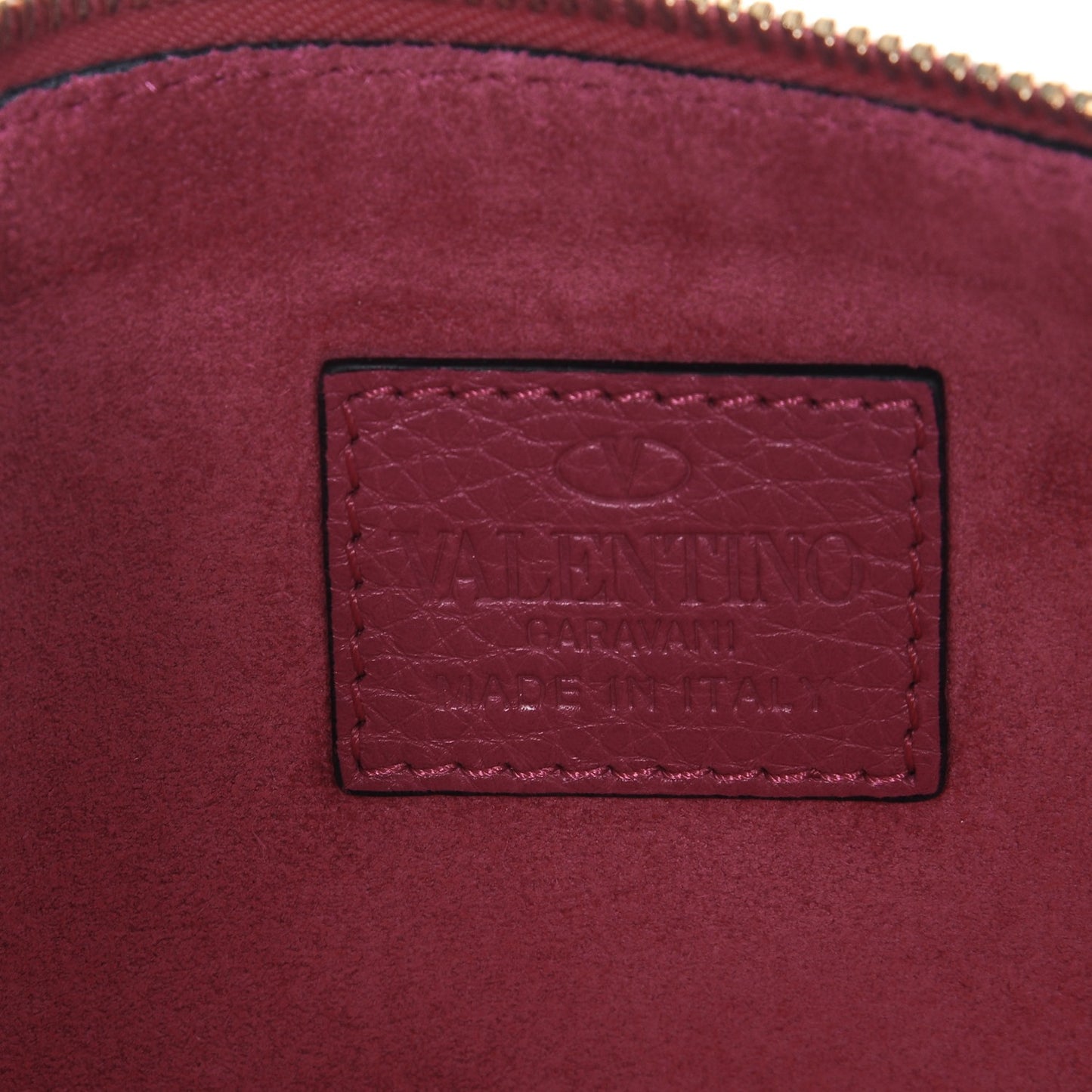 Pebbled Calfskin Large Rockstud Zip Pouch Deep Cyclamin