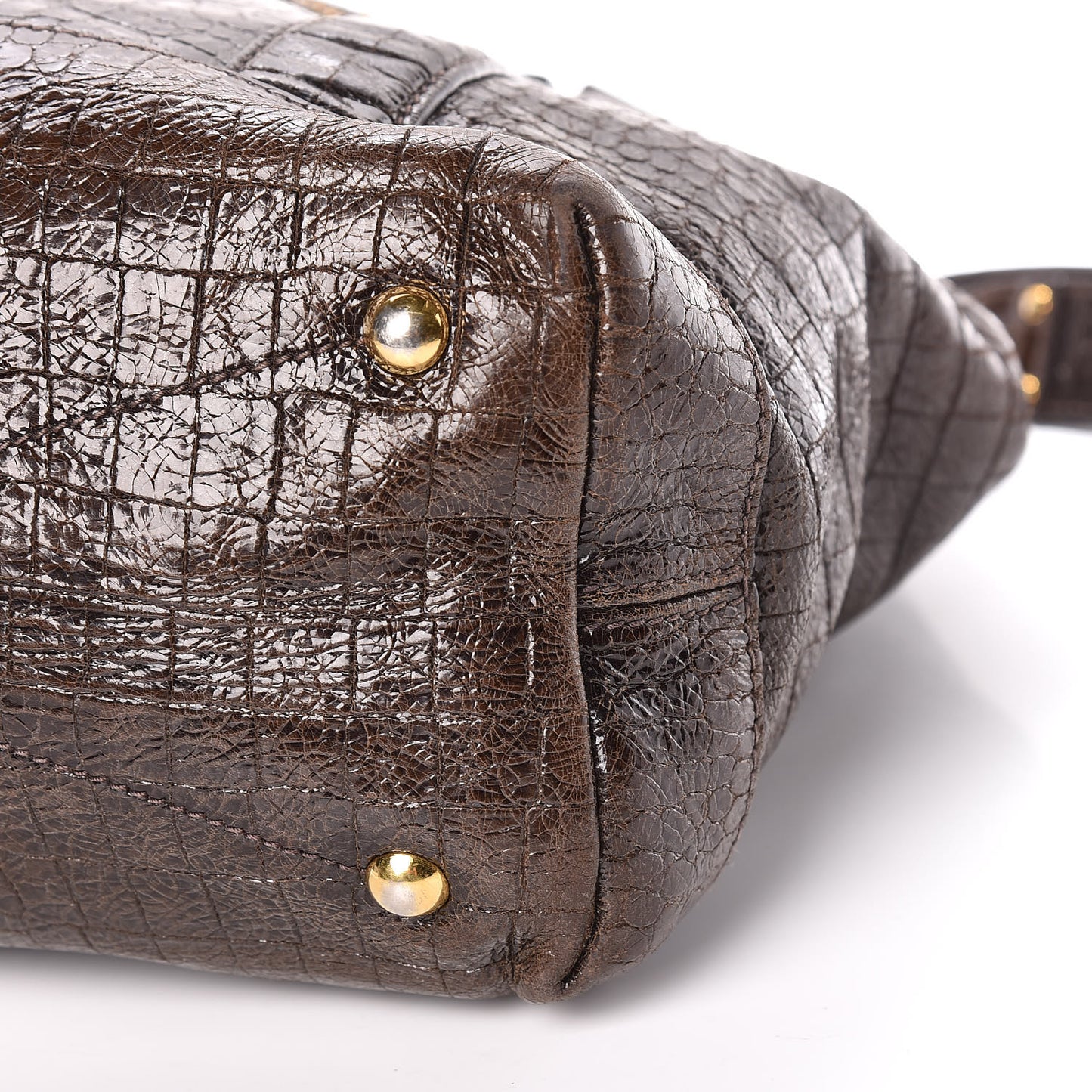Calfskin Crocodile Embossed St Cocco Shopping Tote Brown