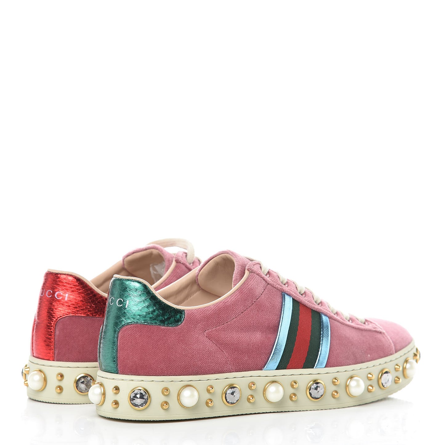 Velvet Ayers Web Faux Pearl Embellished Womens New Ace Sneakers 35.5 Tibet Red