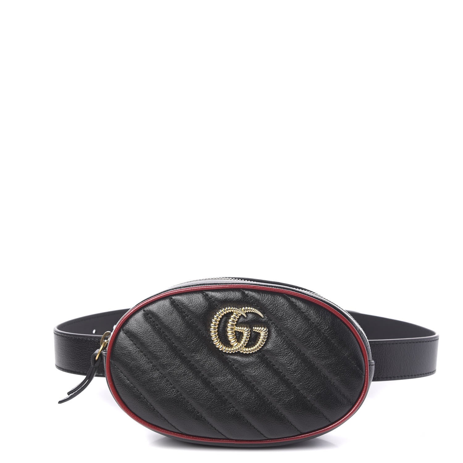 Gucci Azalea Calfskin Matelasse Diagonal Torchon GG Marmont Belt Bag 75 30 Black Romantic Cerise 1 of 10
