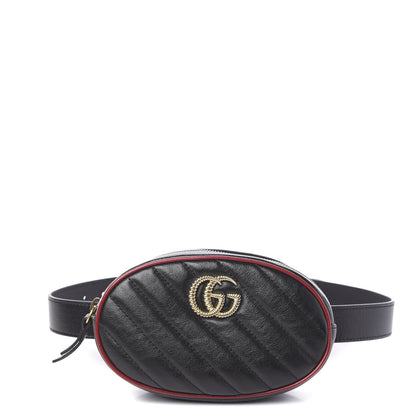 Gucci Azalea Calfskin Matelasse Diagonal Torchon GG Marmont Belt Bag 75 30 Black Romantic Cerise 1 of 10