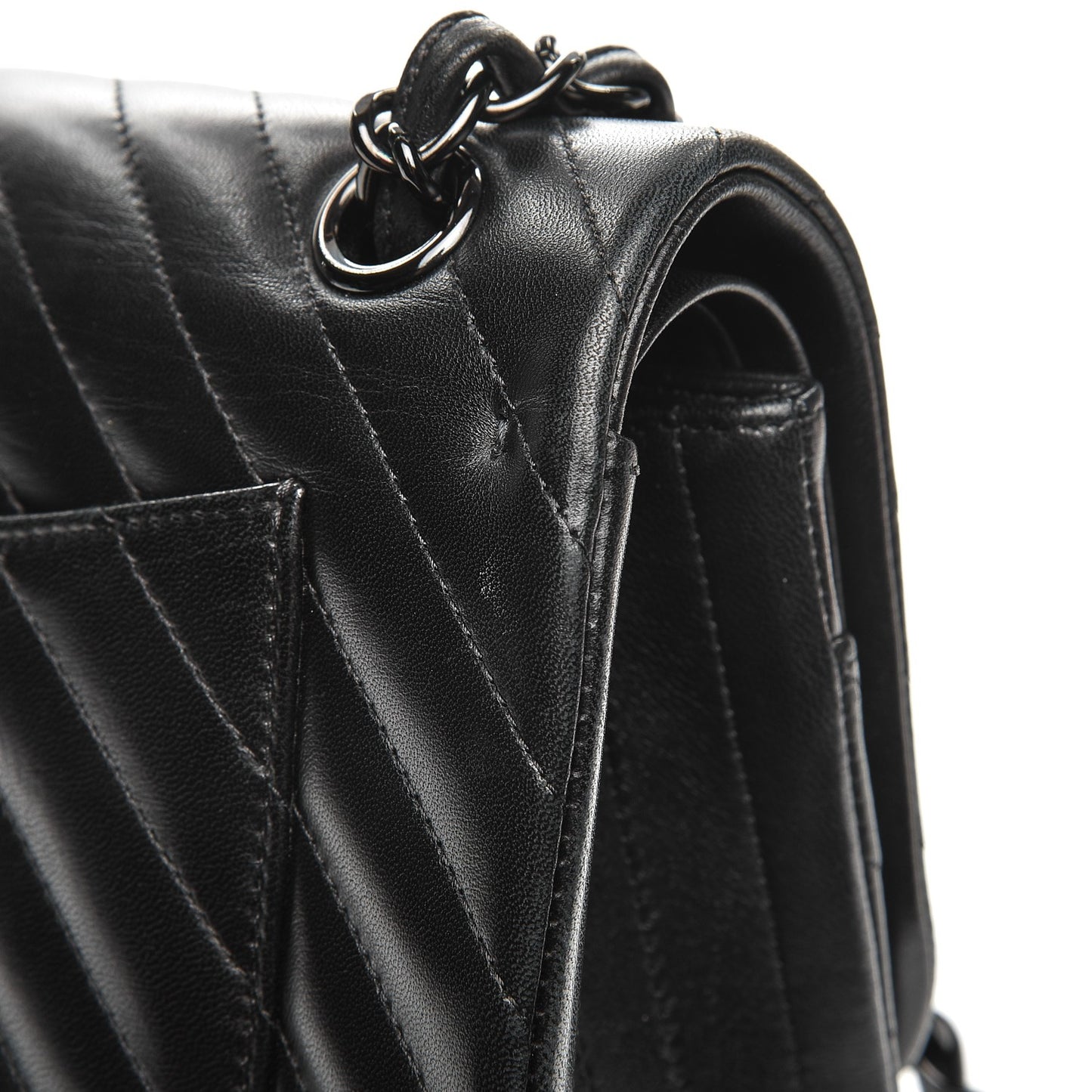 Lambskin Chevron Quilted Jumbo Double Flap So Black