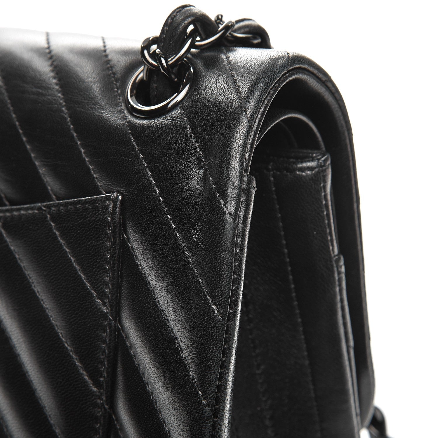 Chanel Lambskin Chevron Quilted Jumbo Double Flap So Black 13 of 15