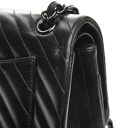 Chanel Lambskin Chevron Quilted Jumbo Double Flap So Black 13 of 15
