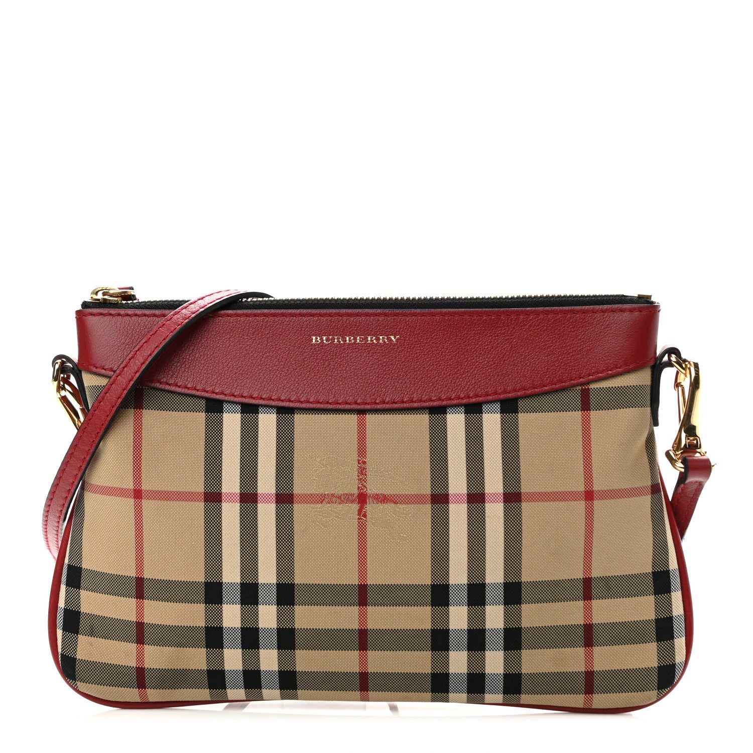 Burberry Horseferry Check Peyton Crossbody Clutch Bag Parade Red 1 of 12