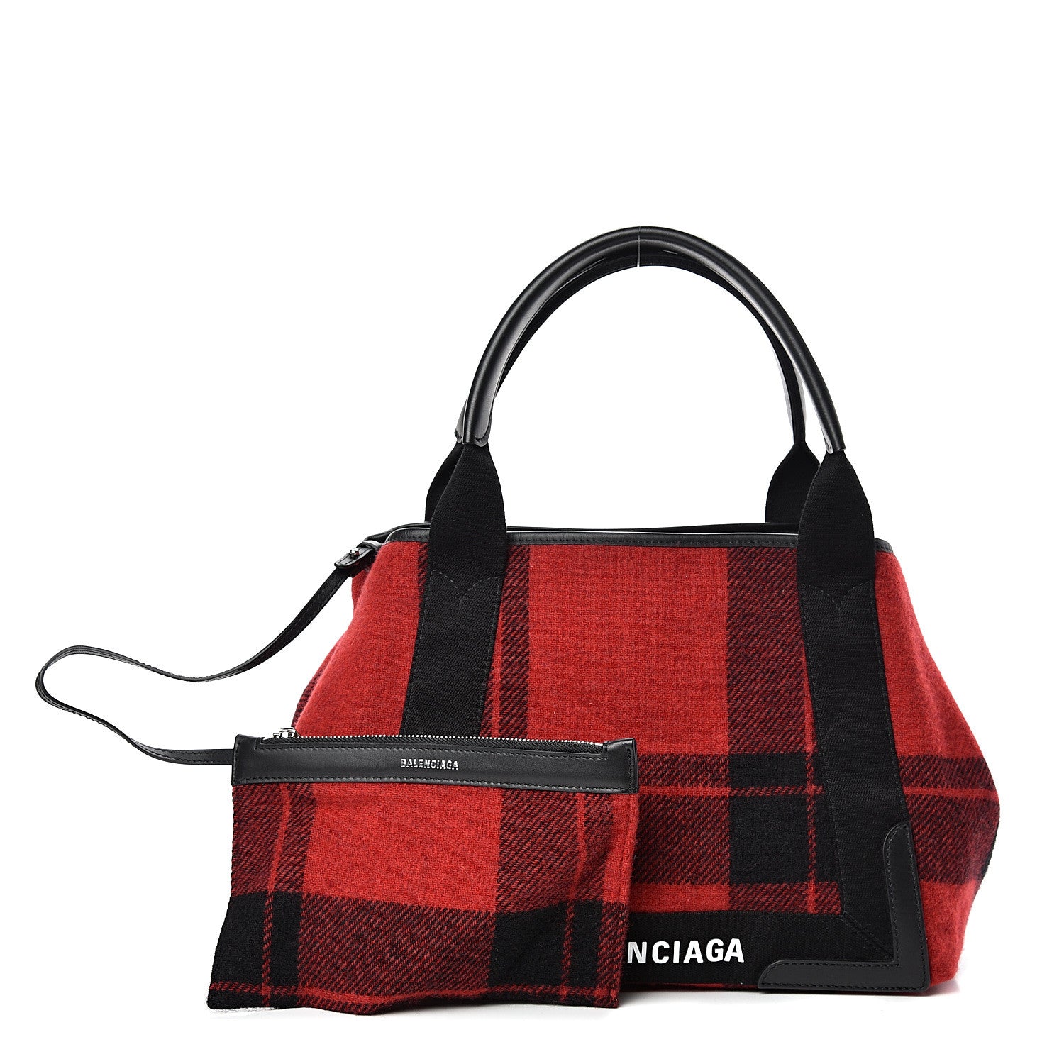 Balenciaga Wool Plaid S Navy Cabas Black Red 1 of 10