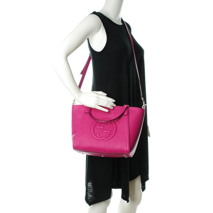 Gucci Pebbled Calfskin Small Soho Top Handle Bag Bright Bougainvillea 2 of 7