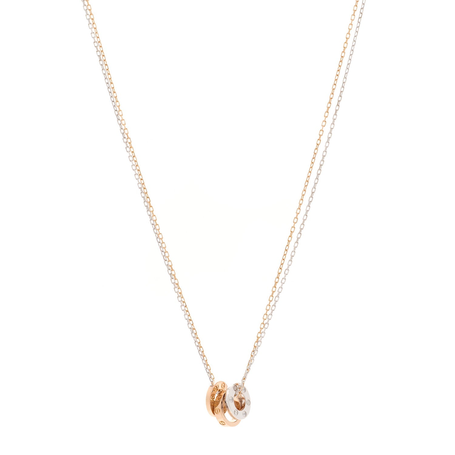 Cartier 18K White Pink Gold Diamond Three Ring LOVE Pendant Necklace 1 of 5