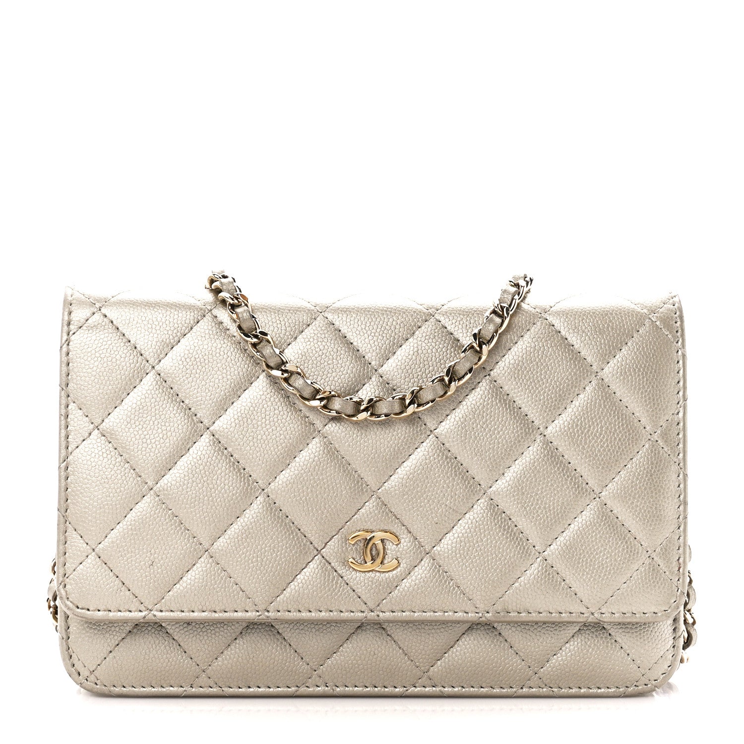 Chanel Pearly Caviar Quilted Wallet On Chain WOC Light Gold 1 of 13