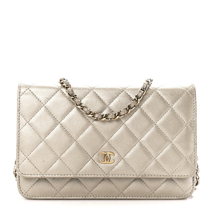 Chanel Pearly Caviar Quilted Wallet On Chain WOC Light Gold 1 of 13