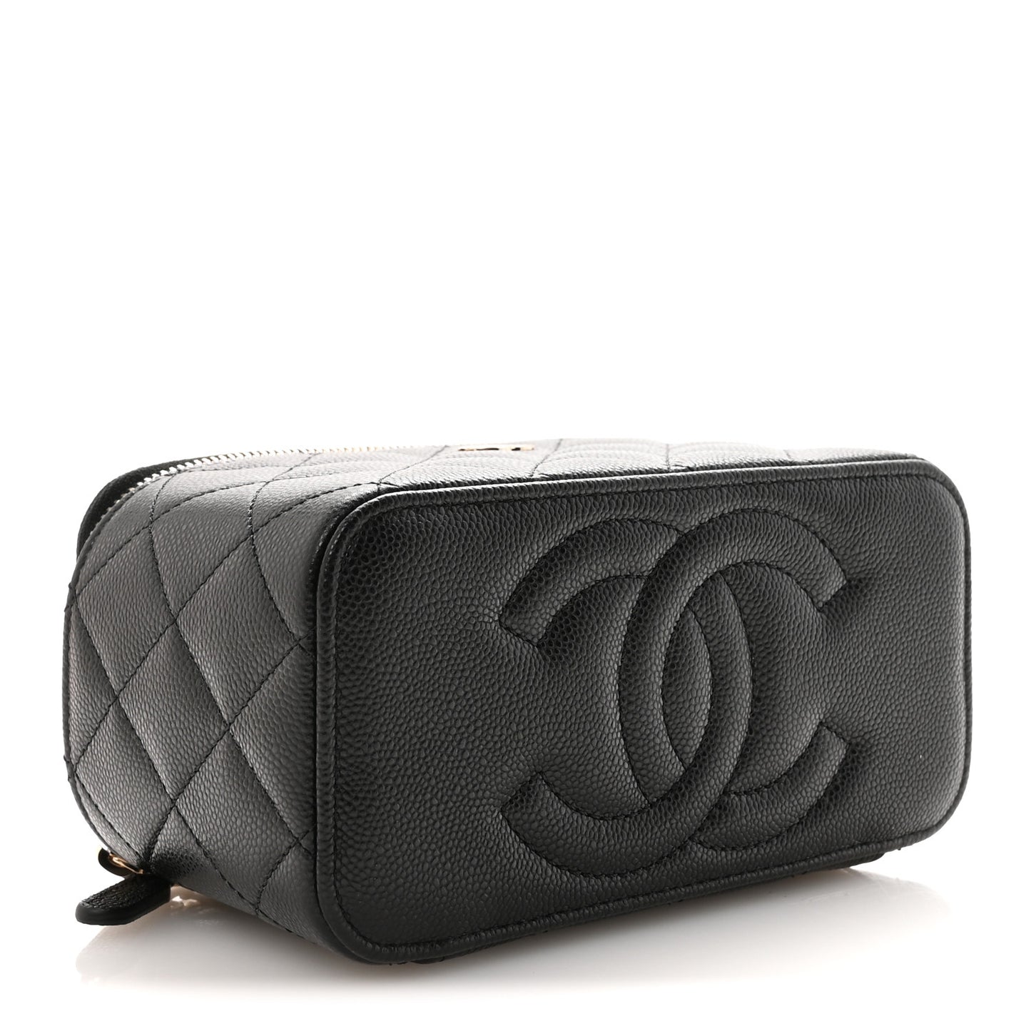 Caviar Quilted Small Vanity Case With Chain Black