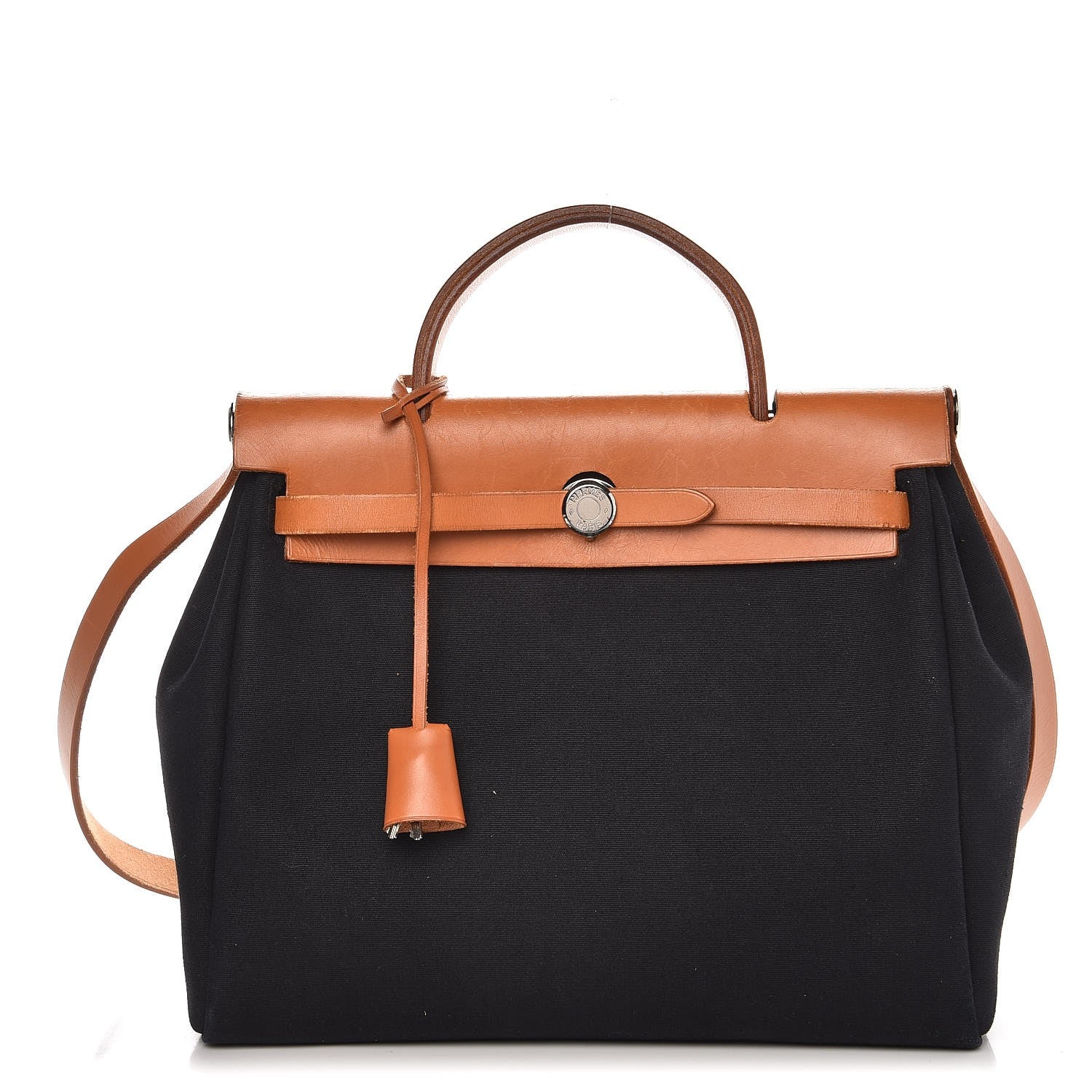 Hermes Toile Vache Calfskin Herbag 30 PM Black Natural 1 of 21