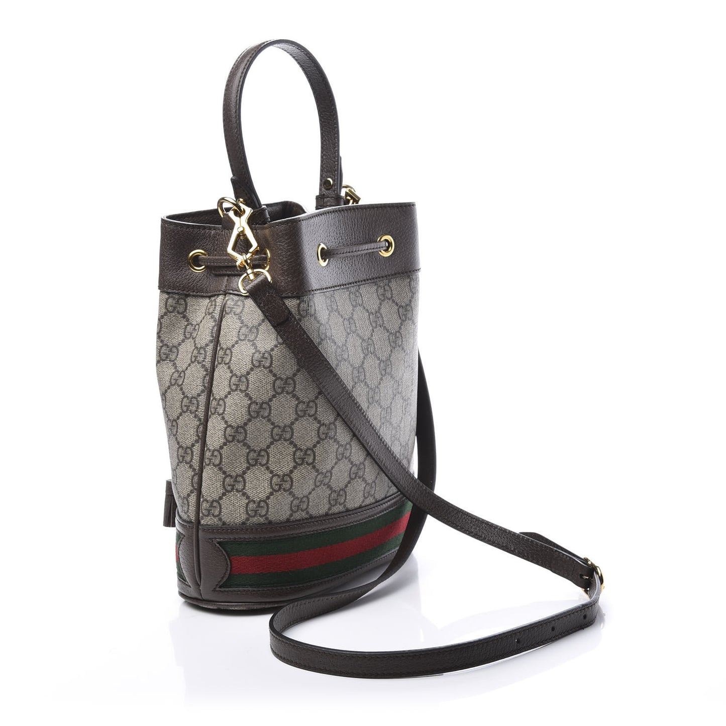 GG Supreme Monogram Web Small Ophidia Bucket Bag Brown