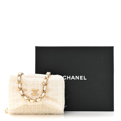 Chanel Tweed Quilted Bow Flap Card Holder On Chain White 11 of 11