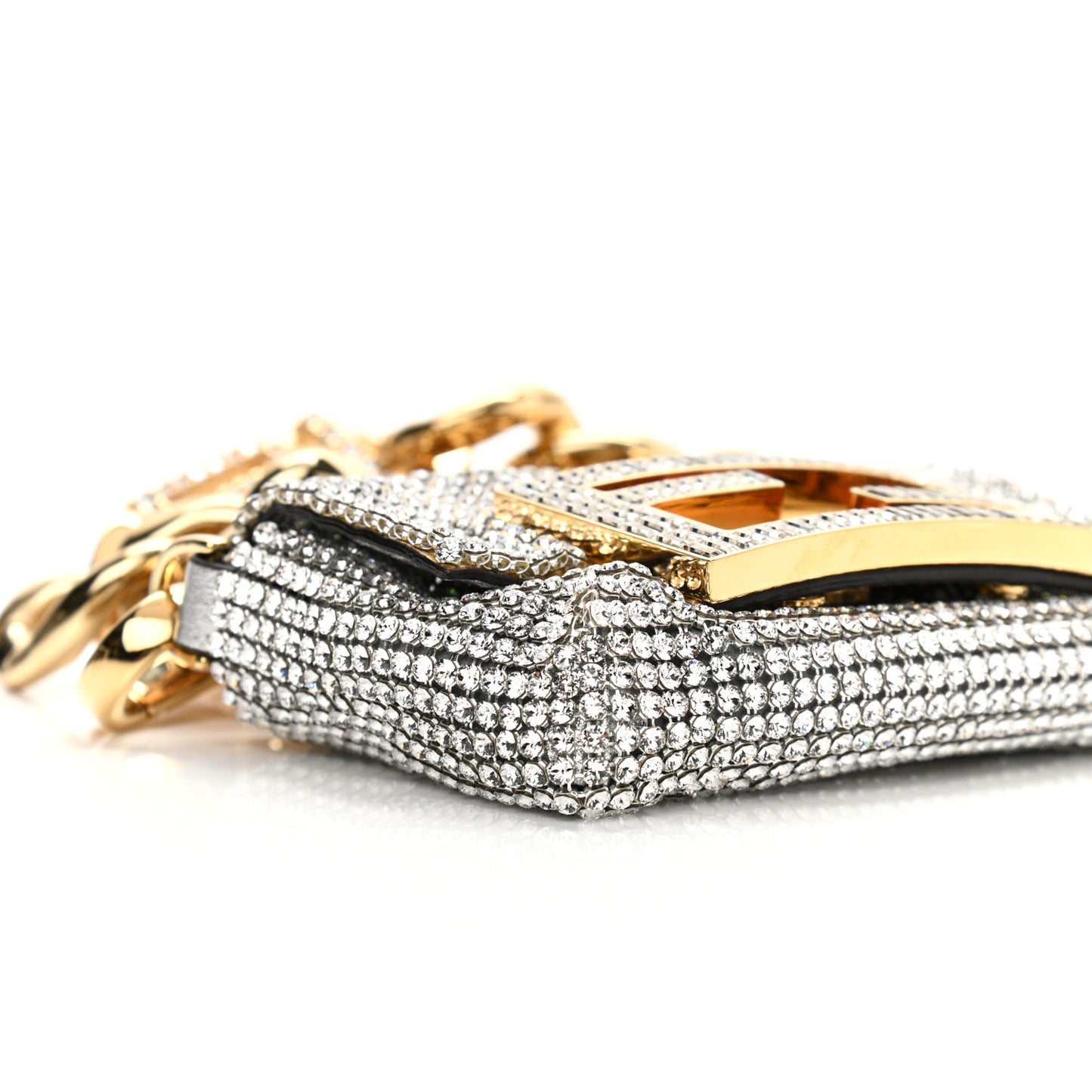 X VERSACE Crystal Fendace Nano Brooch Baguette Gold Silver