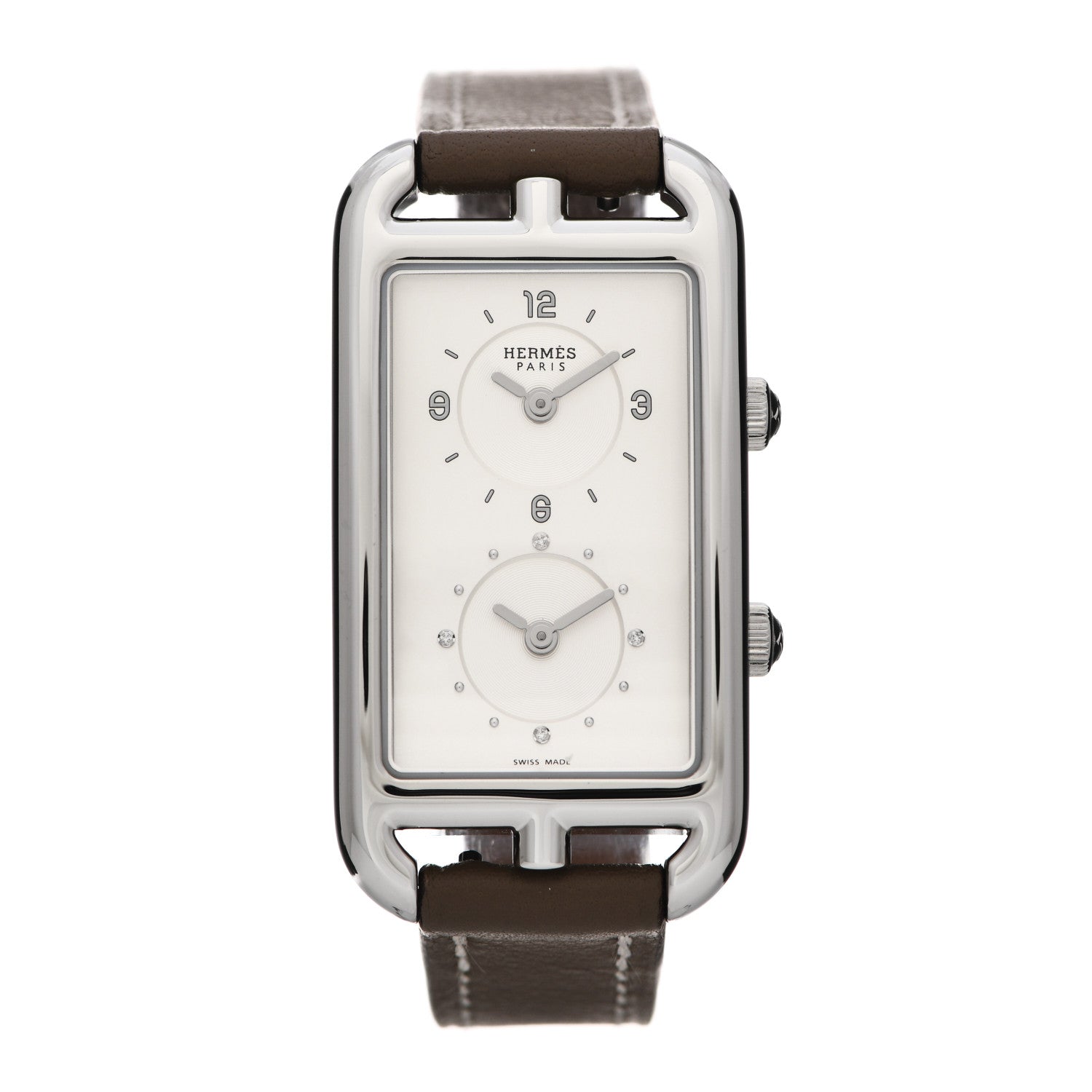 Hermes Stainless Steel Swift 22mm Nantucket Dual Time Quartz Watch Etoupe 1 of 5