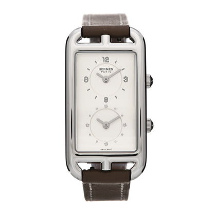 Hermes Stainless Steel Swift 22mm Nantucket Dual Time Quartz Watch Etoupe 1 of 5