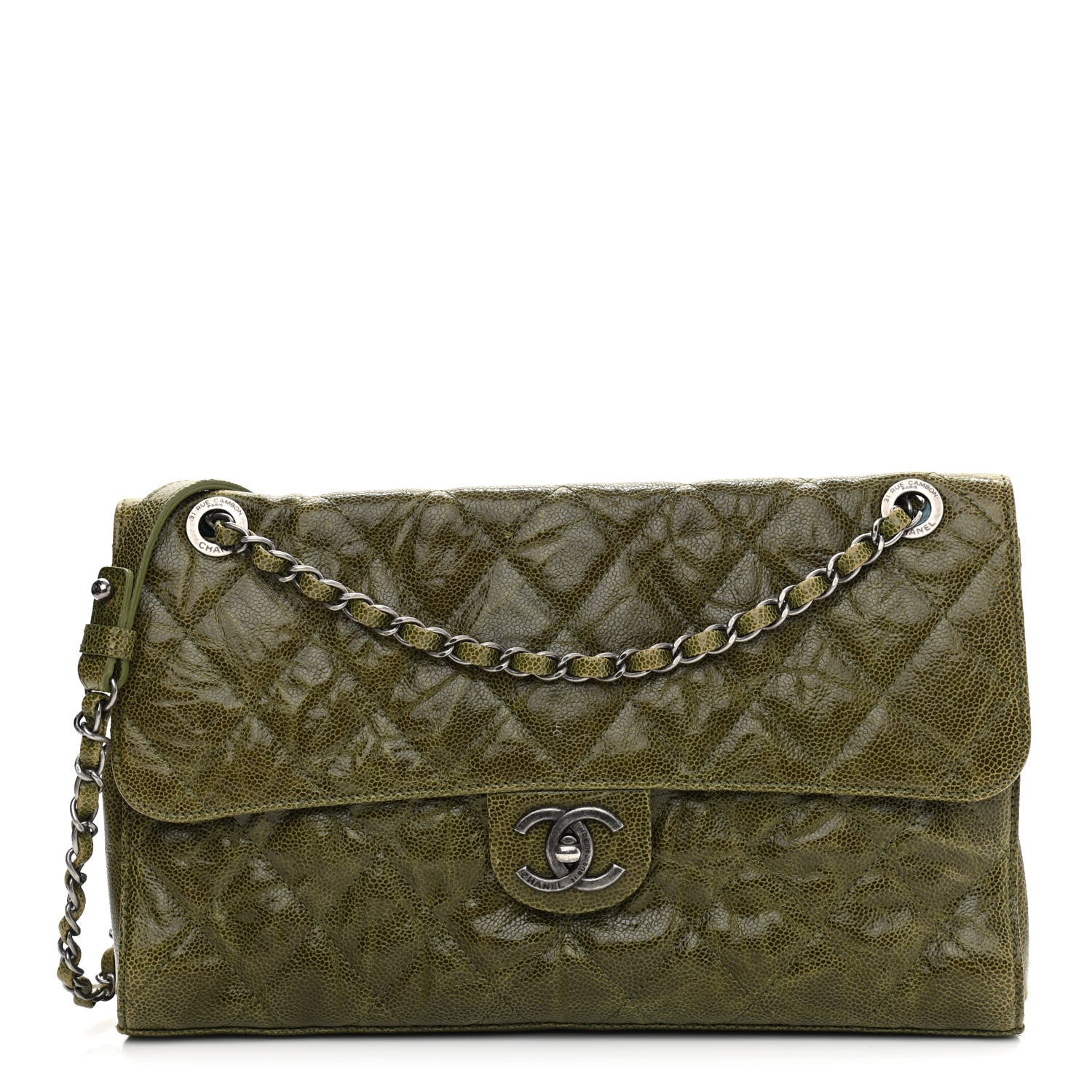 Chanel Crumpled Grained Calfskin Jumbo CC Crave Flap Green 2 of 13