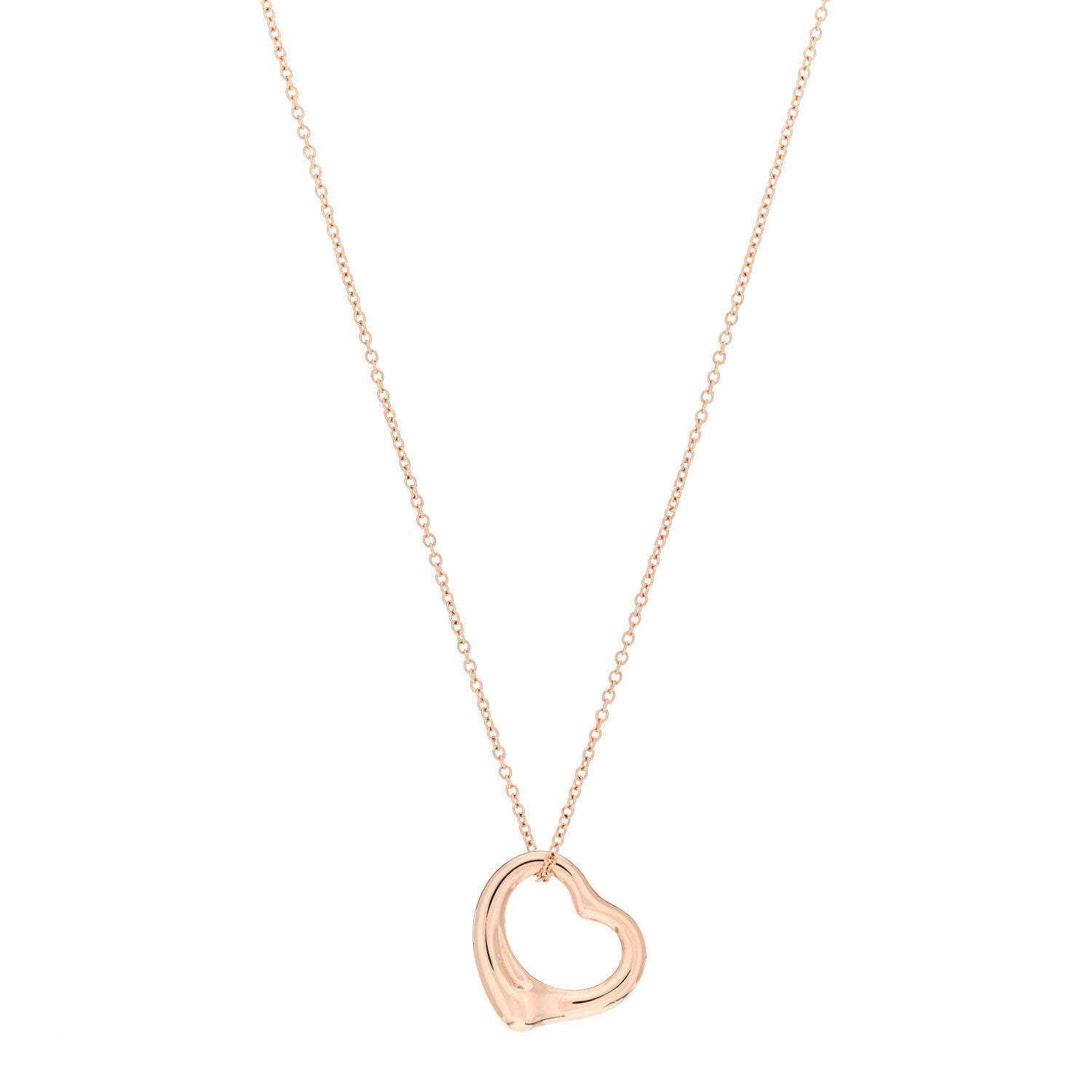 Tiffany 18K Rose Gold 16mm Elsa Peretti Open Heart Pendant Necklace 1 of 4