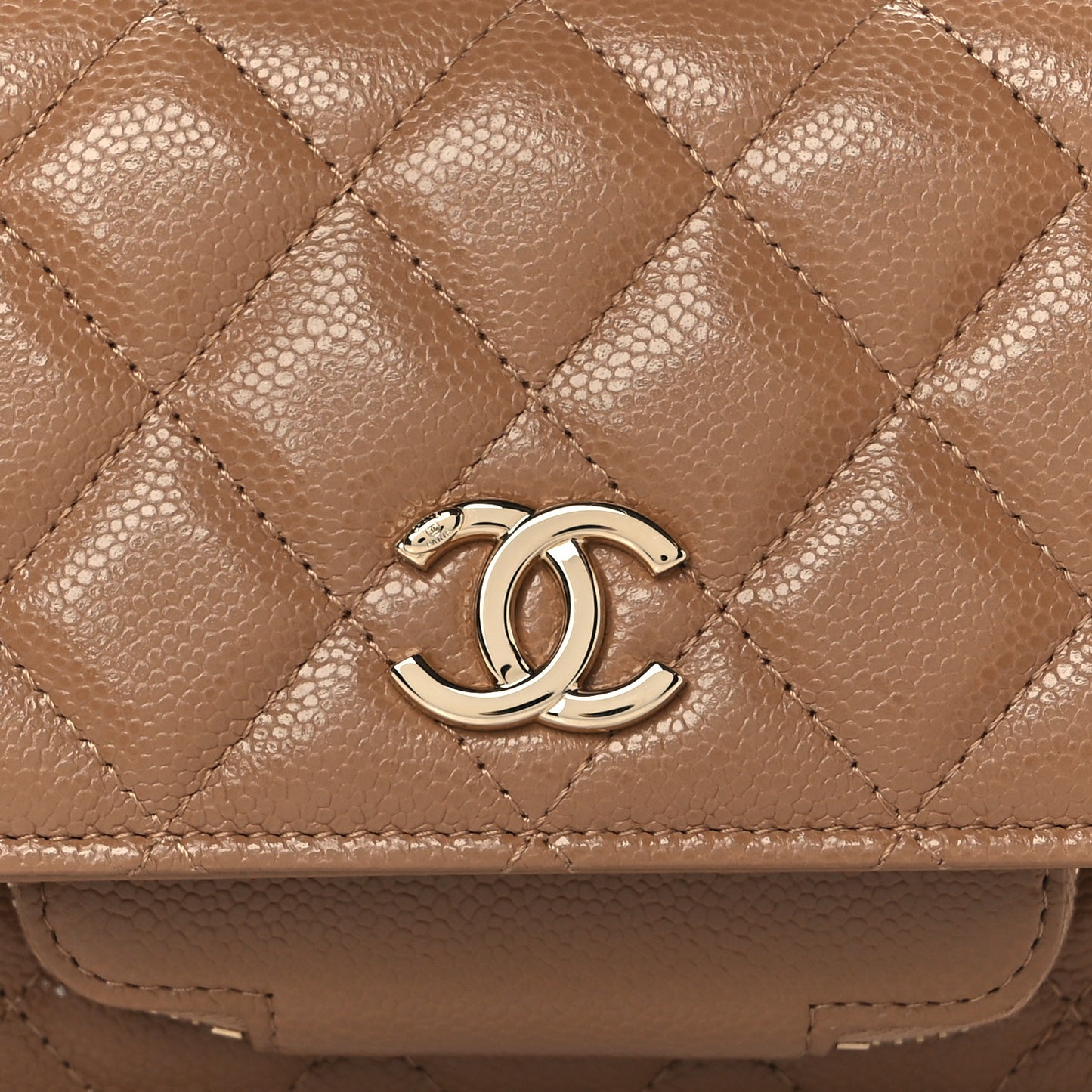 Caviar Quilted Business Affinity Clutch With Chain Flap Dark Beige
