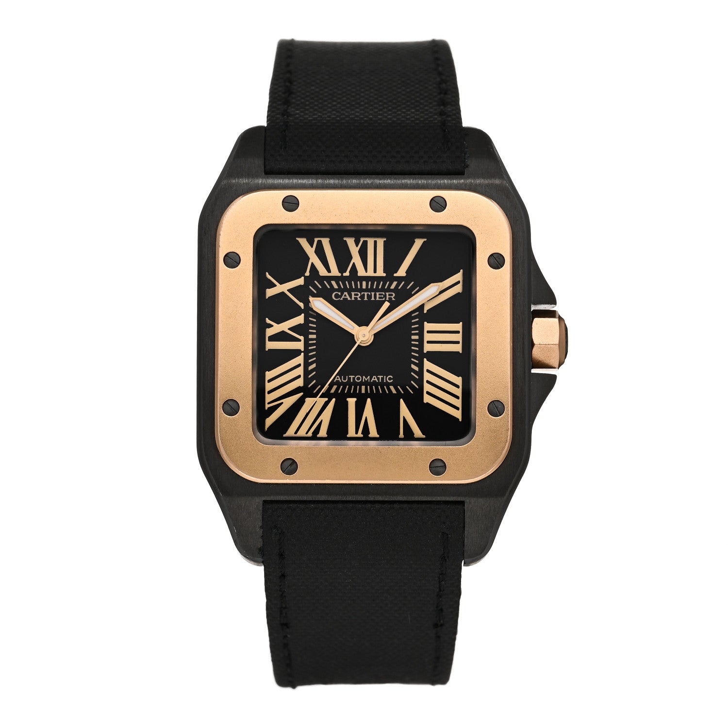 Cartier DLC Stainless Steel 18K Pink Gold Fabric 38mm Santos Automatic Watch Black 1 of 4