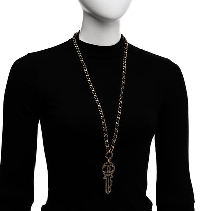Chanel Patent Crystal Key Necklace Gold Black 2 of 6