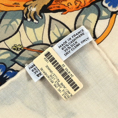Hermes Cashmere Silk Jungle Love Shawl 140 White Jaune Paille Orange 3 of 7