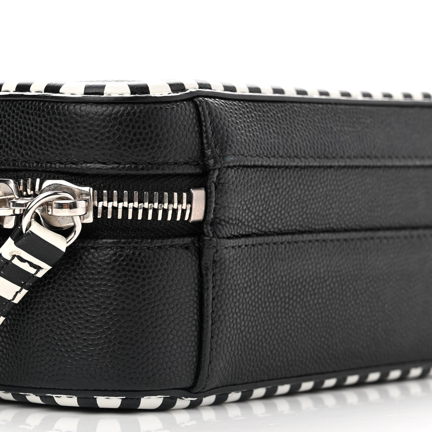Caviar Quilted Striped Small CC Filigree Vanity Case Black White