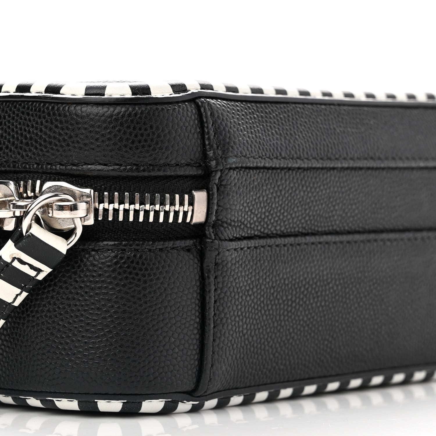 Chanel Caviar Quilted Striped Small CC Filigree Vanity Case Black White 9 of 13