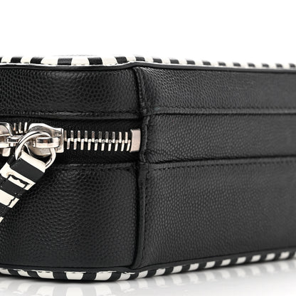 Chanel Caviar Quilted Striped Small CC Filigree Vanity Case Black White 9 of 13