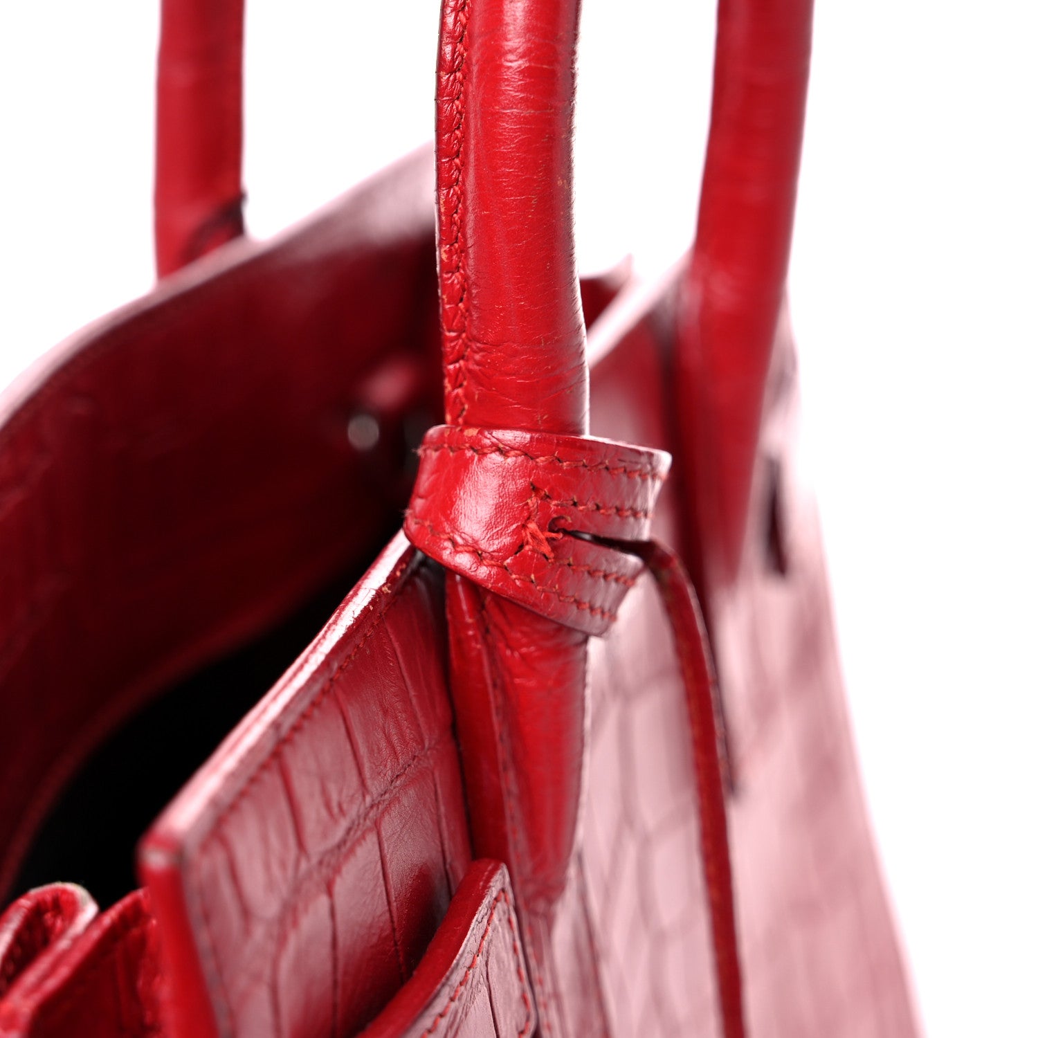 Saint Laurent Calfskin Crocodile Embossed Nano Sac De Jour Red 16 of 17