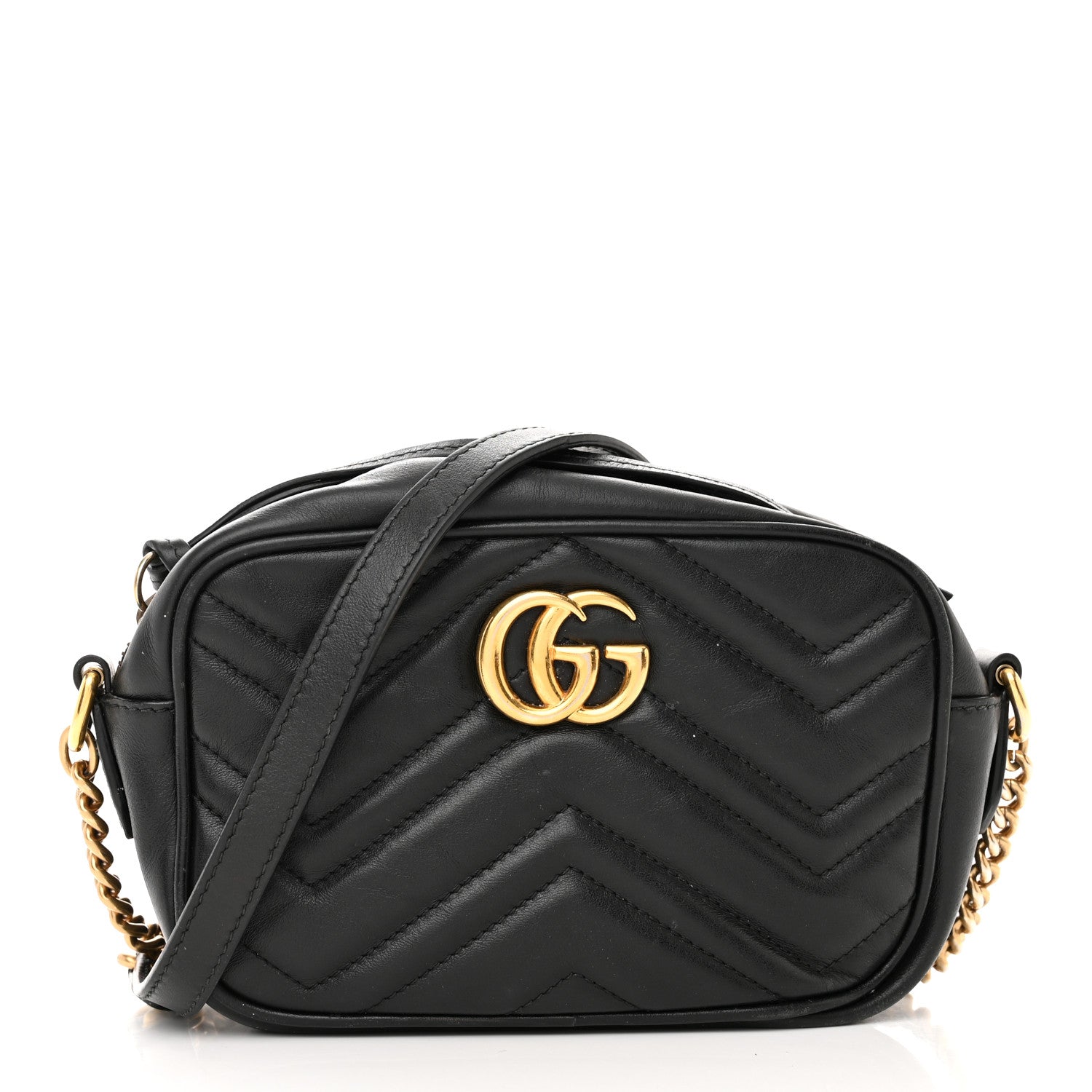 Gucci Calfskin Matelasse Mini GG Marmont Chain Shoulder Bag Black 1 of 18