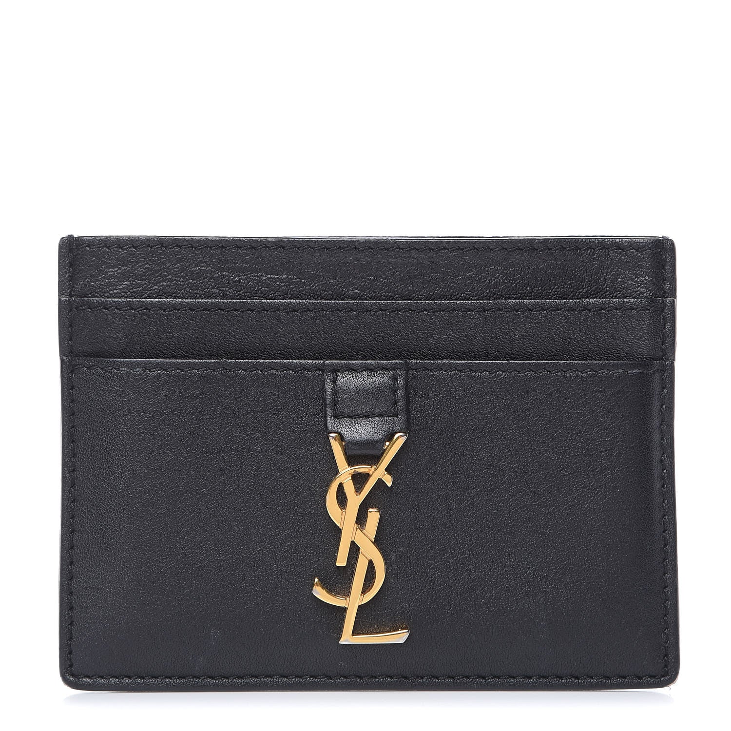 Saint Laurent Calfskin Monogram Credit Card Case Black 1 of 8