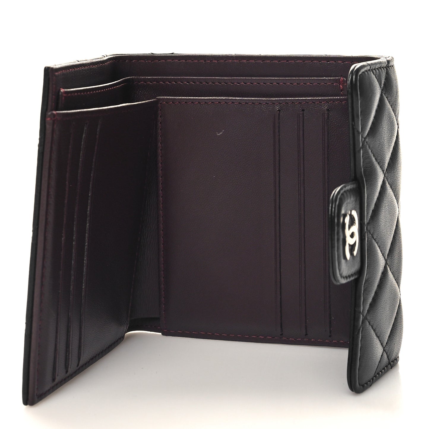Lambskin Quilted Compact Flap Wallet Black