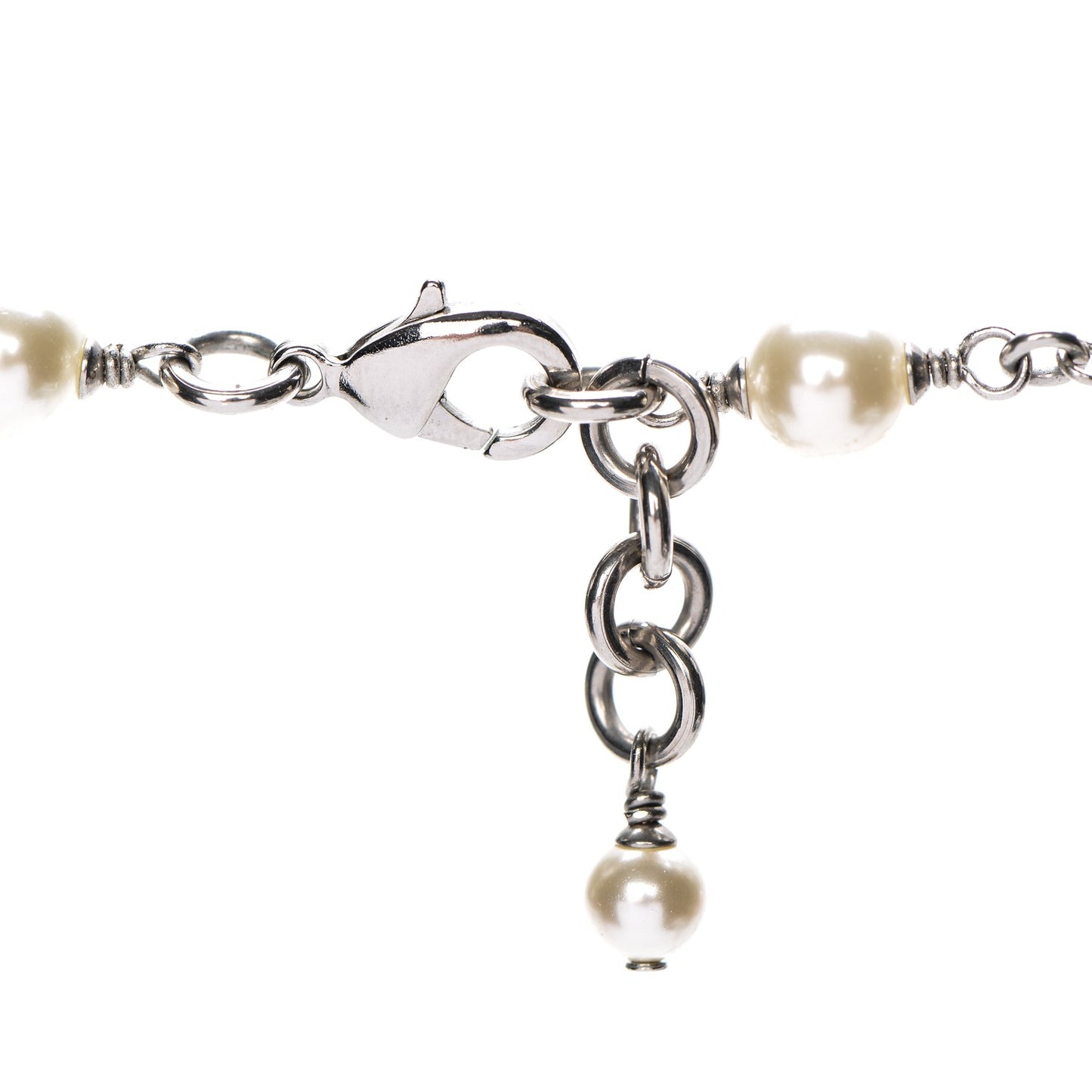 Crystal Pearl CC Long Necklace Silver