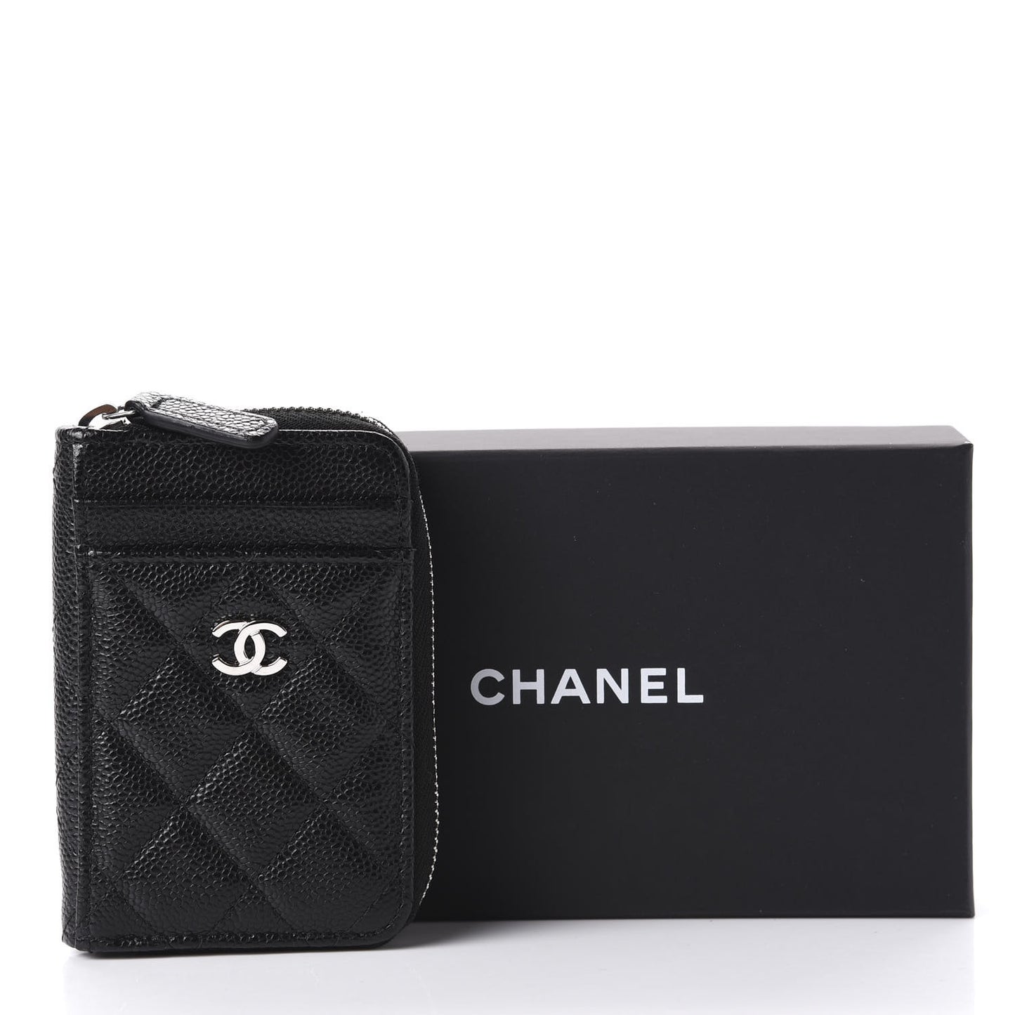 Caviar Quilted Zip Card Holder Black