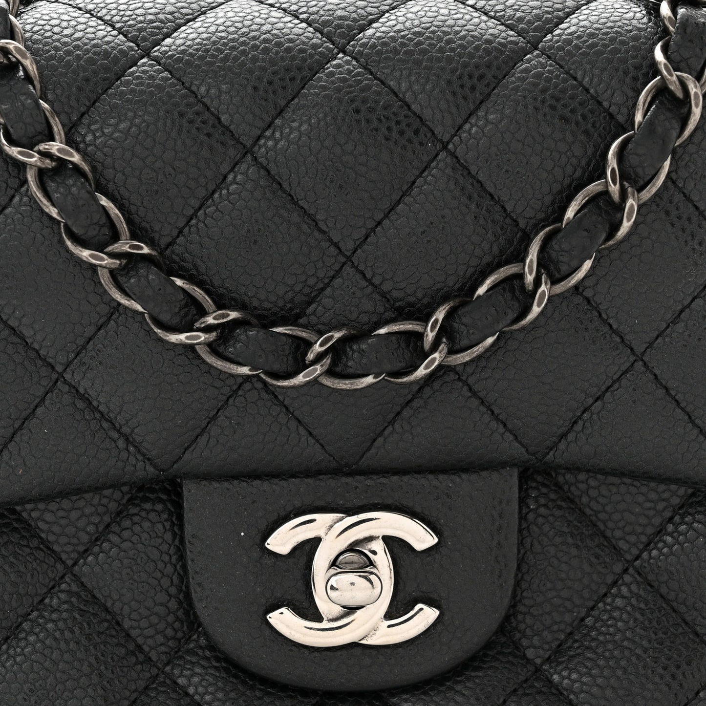 Caviar Quilted Mini Square Flap Dark Charcoal